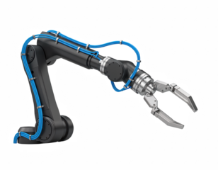 Industrial Robotic Arm with Gripper and Blue Cables