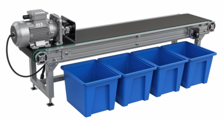 Automated Conveyor Belt System with Blue Bins