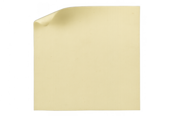 Blank old yellow sticky note with curled corner for a message, isolated on transparent background
