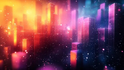 Vibrant city skyline with colorful lights and depth - Powered by Adobe