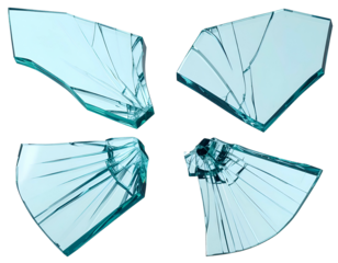 Shattered transparent pieces on black background