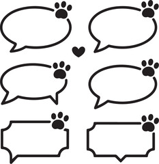 Set of speech bubbles with paw prints and a heart