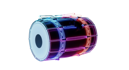 Futuristic Style Render of a Bass Drum with Drumsticks isolated PNG with Transparent Background
