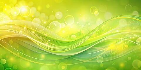 Obraz premium Abstract Green and Yellow Wave Background with Sparkling Lights and Bokeh Effects