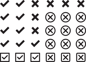 Collection of checkmarks and crosses in different styles