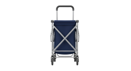 Blue folding shopping trolley for groceries and personal use isolated PNG with Transparent Background