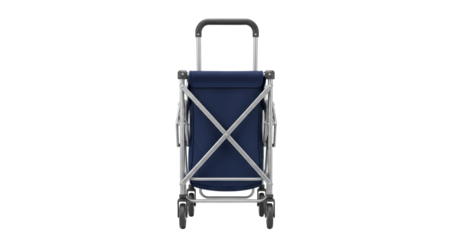 Blue folding shopping trolley for groceries and personal use isolated PNG with Transparent Background