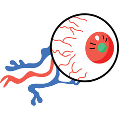 Stylized Illustration of a Human Eyeball with Red Blood Vessels and Blue Veins on a Transparent Background Representing Vision Health or Anatomy