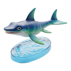 Obraz premium Cute stylized cartoon shark figurine swimming over water base