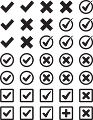 Collection of checkmarks and crosses in circles and squares