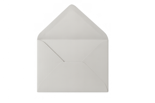 White open envelope mailing message, communication, and business correspondence, isolated with transparent background