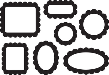 Collection of decorative black frames with scalloped edges
