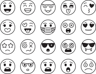 Collection of hand drawn doodle emoticons expressing various emotions