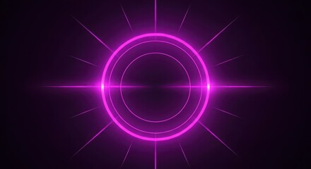 Intense magenta glowing geometric ring radiates light beams against a dark background