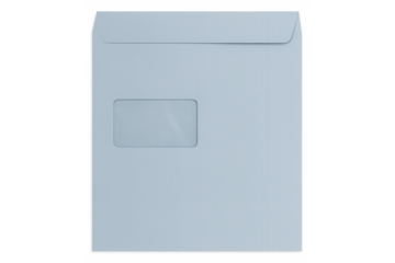 Blue window envelope, blank closed mail letter, communicating paper message for business postal service