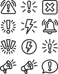 Set of hand drawn warning and alert icons for notifications
