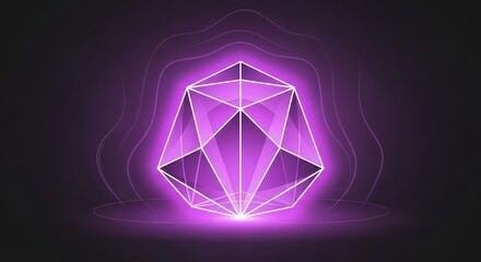 Luminous geometric polyhedron radiates vibrant purple energy against a dark background