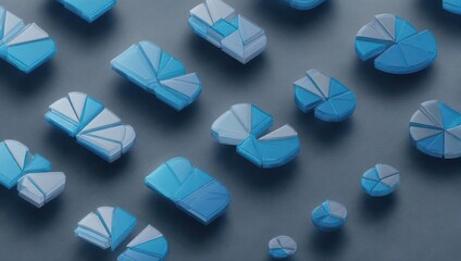 Abstract blue and white 3D geometric shapes on a dark background