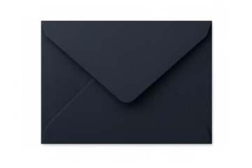 Black paper envelope with a closed flap for mail and private communication, transparent background