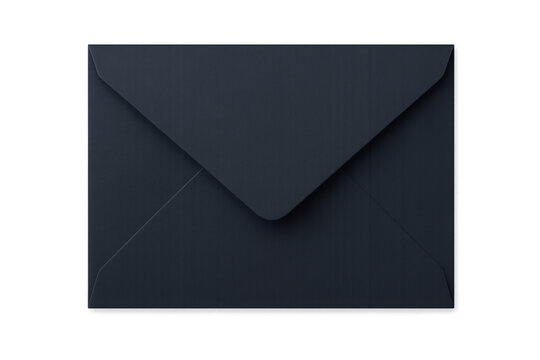 Black paper envelope with a closed flap for mail and private communication, transparent background
