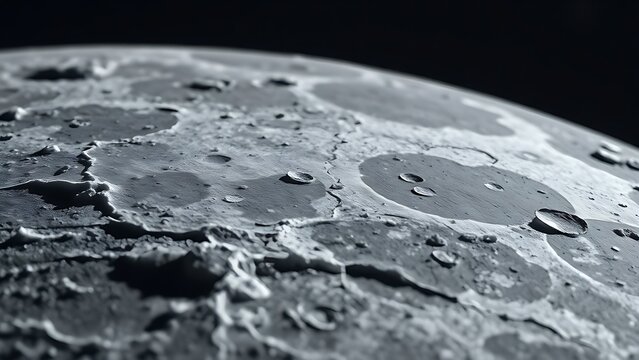tennessine. Detailed view of the icy, cratered surface of a moon in deep space. STEM education sheets, lab safety posters, designed for biotech research communications.