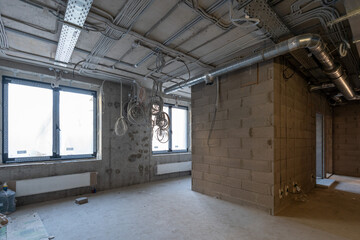 Rough-in interior - electrical wiring and HVAC duct installation