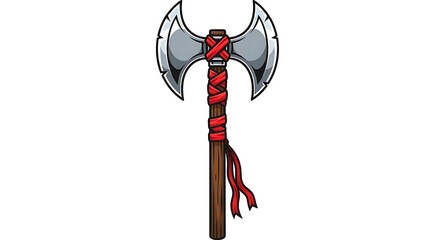 Cartoon Double Bladed Viking Battle Axe Illustration Isolated.