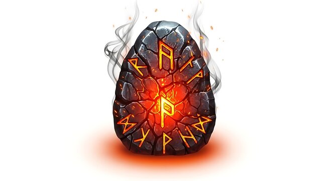 Ancient Norse runic stone glowing with magical energy on a white background. - Powered by Adobe