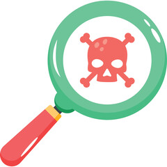 Magnifying Glass Focusing on Skull and Crossbones Symbol on Transparent Background Vector Illustration