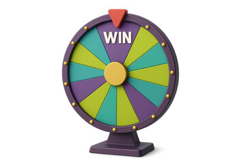 Obraz premium Prize wheel spinning, landing on 'win', showcasing a game of chance and luck in a colorful 3d illustration