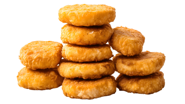 A stack of crispy, goldenbrown fried chicken nuggets, a tempting and delicious snack or appetizer, ready to eat, isolated on transparent background