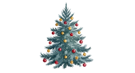Watercolor christmas tree with ornaments isolated on transparent background