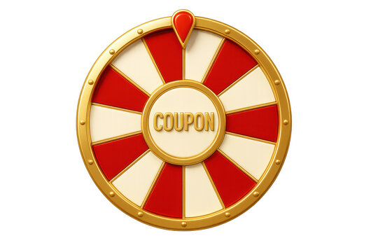 Spinning prize wheel with coupon text, offering chances for luck, winning a discount, or a special bonus game