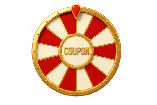 Spinning prize wheel with coupon text, offering chances for luck, winning a discount, or a special bonus game