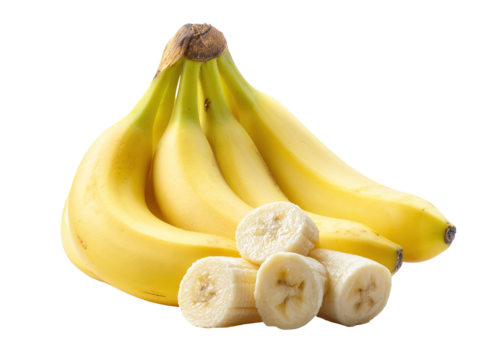 Yellow banana with smooth, curved shape and visible ridges
