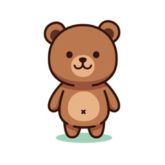 Fototapeta premium Cute Small Brown Bear Cartoon with Round Belly – Simple Minimal Character on Pastel Mint Background