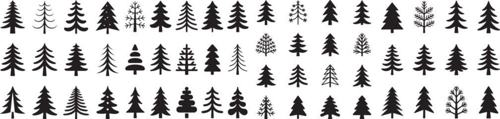 Obraz premium Extensive collection of stylized pine and Christmas tree vector icons for seasonal branding.