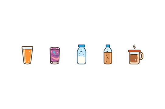 Collection of assorted beverage containers on a black background