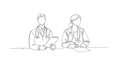 Continuous one line drawing doctor with stethoscop chief medical officer