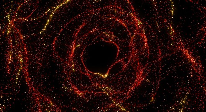 Abstract fiery vortex background with glowing particles on a dark expanse