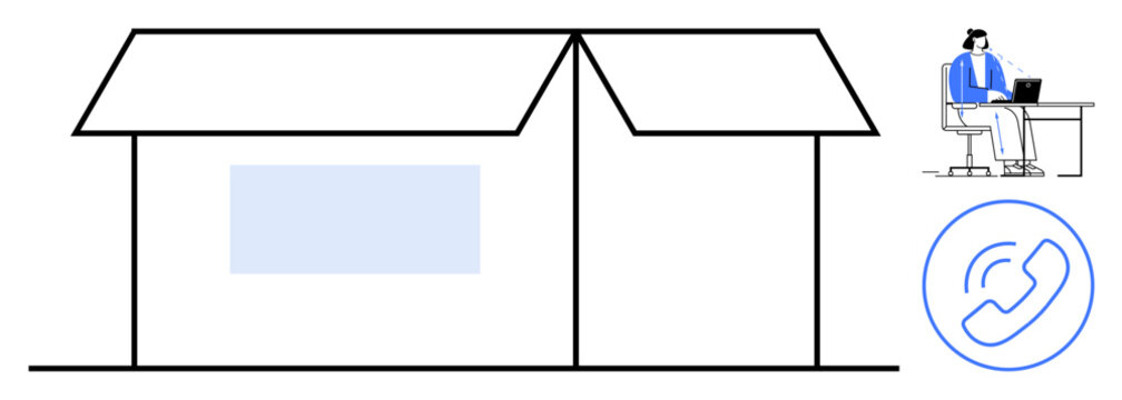 Remote customer support. Remote customer support with a home office setup, customer interaction, and communication icon. Remote customer support for businesses, telecommunication, work from home