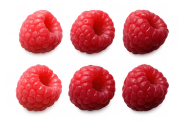 Fresh raspberries on transparent background, sweet red fruit for healthy eating and natural organic diet