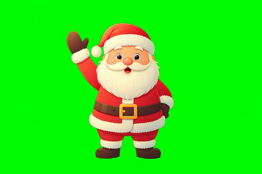 Cartoon Santa Claus waving on a green screen background.