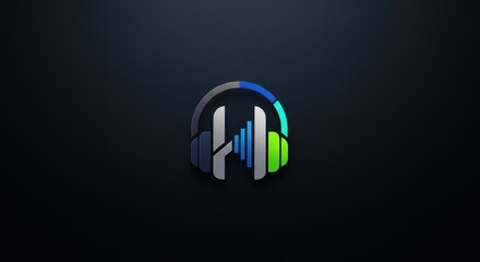 Abstract headset logo design with vibrant audio waves for modern music experience