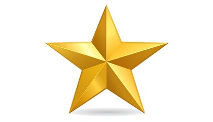 Obraz premium Golden five-pointed star shines brightly against white background.