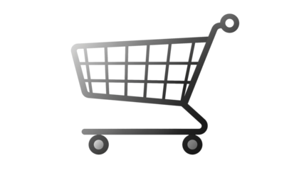 A minimalist illustration of a shopping cart, depicted in grayscale with a gradient effect, isolated on a white background.