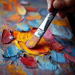 Fototapeta premium Painter paused mid-process, brush still loaded with color high resolution for isolate image