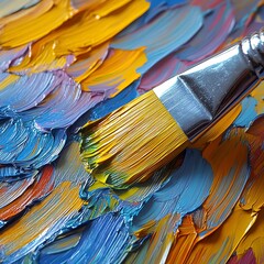 Fototapeta premium Painter paused mid-process, brush still loaded with color high resolution for isolate image