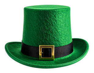 Vibrant Green Leprechaun Hat With Gold Buckle, Front-Facing Festive Design, Isolated on Transparent