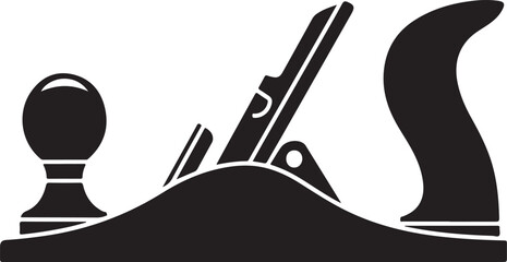 Black silhouette of a woodworking hand plane with a rounded knob and handle tool carpentry